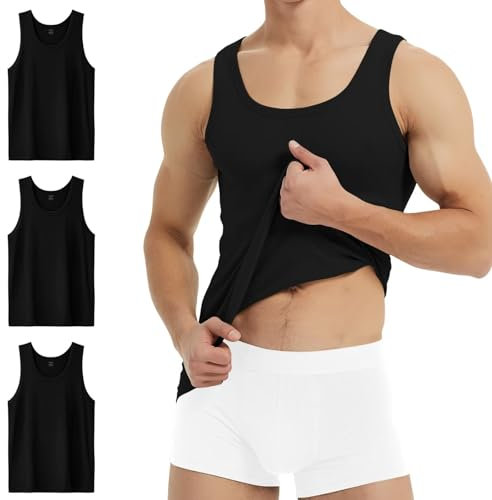 YouShow Unterhemd Herren Schwarz Tank Top Feinripp Baumwolle Sport Muskelshirts Sommer 3er Pack L