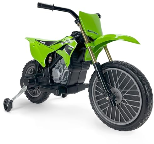 Moto Électrique Enfant 6V Kawasaki Officielle avec Batterie + Pédale Accélérateur + Frein Électrique + Roues Stabilisatrices + 5 km/h pour Garçon Fille 3 à 6 Ans INJUSA