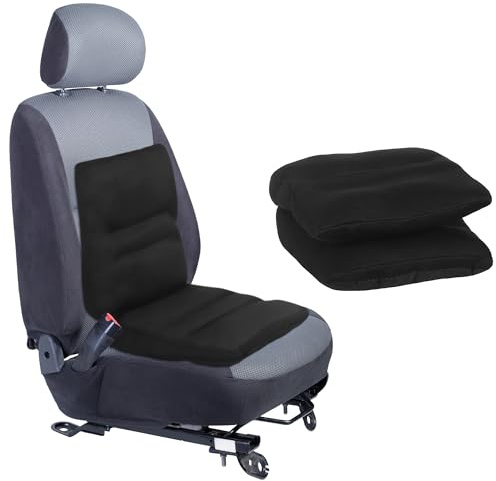 HOMBYS Asiento elevador de coche ajustable para conductores cortos, 2 alturas para diferentes personas, cojines de asiento de coche para adultos, color negro