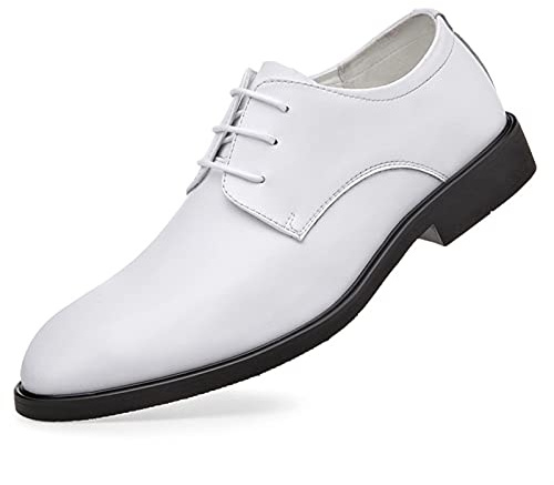 Kanggrei Zapatos de Vestir for Hombre Zapatos Derby con Cordones Blancos Punta Redonda Cuero sintético Suela de Goma Antideslizante Boda