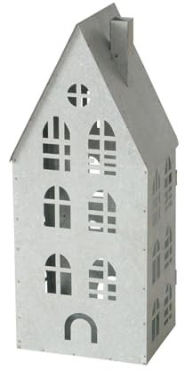 Seaside No.64 - Farol de metal - Casa de luz/portavelas - perfecto para colocar velas, velas de té y luces LED - Accesorio para el hogar para otoño/invierno/neutro (casa gris grande)