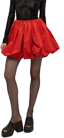 YILEEGOO Women Trendy Puff Mini Skirts Lantern Skirt Y2K Casual Fitting Elastic Waist Solid Color Short Puffball Skirt Balloon Skirt (Red, L)