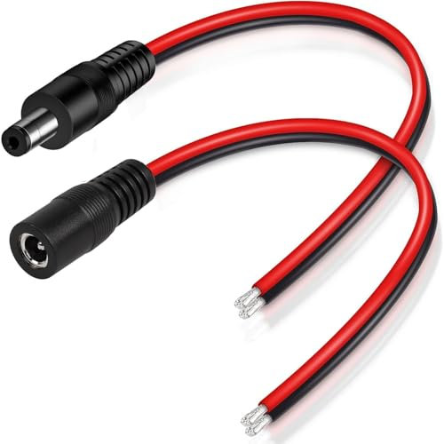 RUNCCI-YUN 2Pcs 5.5 x 2.5mm DC Power Pigtail Cable,12V 10A DC Pigtail Power Connector,14 AWG Maschio Femmina Connettore 5.5 x 2.5 per telecamera, CCTV, DVR, sistema LED(0.3m)