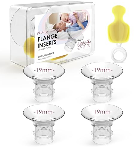 Nursi Luna Inserto flangiato da 19 mm per flangia da 24 mm per la maggior parte delle pompe, kit di dimensionamento della flangia con scatola portaoggetti, inserto flangia tiralatte in silicone,