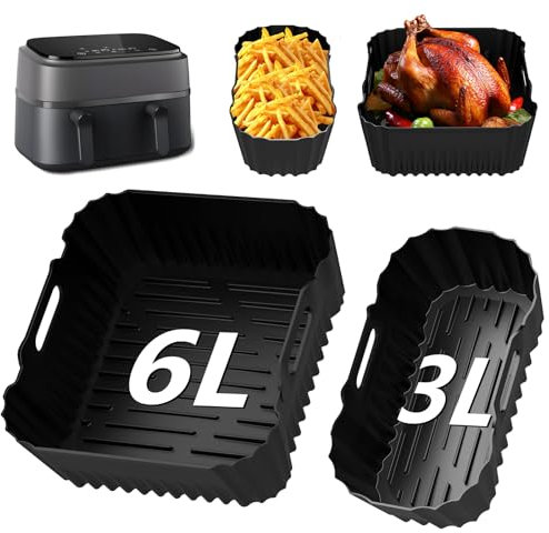 Air Fryer Accessoires pour Philips Dual Basket 3000 Series NA350 6L / 3L Airfryer, revêtements en silicone réutilisables, Racks Grill, Tong, Brosse à huile, spatule, Cupins Muffin (2PCS)