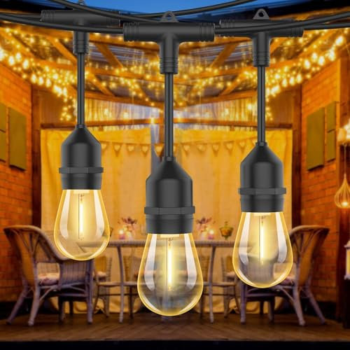 Yuucio S14 Catena Luminosa Esterno Di Luci A Led Da 15m Per Esterni Impermeabile, IP65 Con 15+1 80lm, 1 W, In Plastica, 2700 K, Luce Bianca Calda, Per Giardino Terrazza Matrimoni