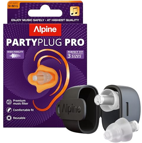 Alpine PartyPlug Pro Tappi Orecchie Concerti, Hi-Fi Protezione Uditiva Professionale 21dB - Qualità Premium per Festival, Musica & Discoteca, Audio Alta Fedeltà, 3 Misure (S/M/L), Trasparente