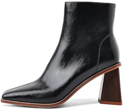 MOTIMODEN Womens Ankle Boots Chunky Mid Heel Booties Retro Square Pointed Toe Side Zipper Short Boots Heeled Shoes for Women Fall Winter Black XYY-M2005BKP