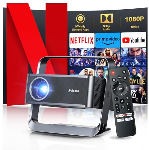 Polocsh Mini Projector,1080P FHD Support 4k with WiFi 6 and Bluetooth Smart Projectors 600 ANSI Auto Keystone Home Cinema Outdoor Portable Projector