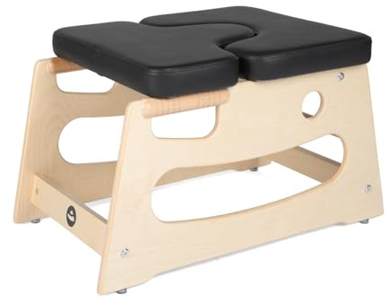 Bodhi Tabouret de yoga en bois avec poignées pratiques - Avec rembourrage pour le maintien inversé - Avec rembourrage supplémentaire - Noir