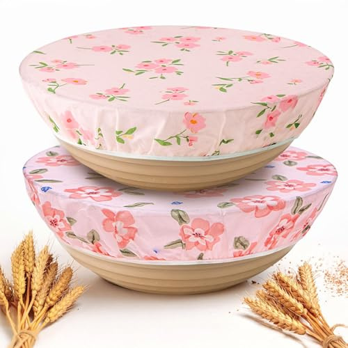 Reusable Beeswax Bowl Covers, 2 Large Reusable Bowl Covers for Bread Proofing, 10 inch Cotton Cloth Elastic Cover for Sourdough, Food Cover Storage Containers