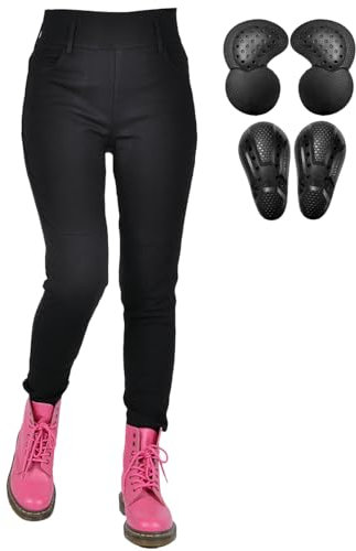 QIYUANT Damen Motorradhose mit Aramidfaser Motorrad Leggings Reiten Schutzhose Stretch Reißfester Vintage Casual mit Abnehmbar Verbesserter Rüstung Protektoren (Schwarz, M)