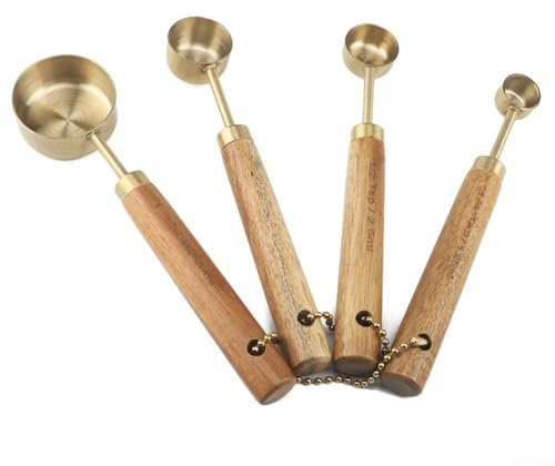 Juego de cucharas medidoras con cuchara de acero inoxidable y mango de madera cómodo para uso en cocina (cuchara medidora)