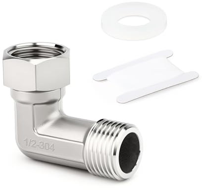 TAISHER 1 piezas 304 Acero Inoxidable Codo de 90 Grados 2 Extremos Conector Flexible Móvil, 1/2 FBSP x MBSP para Rociador, Válvula Acodada, Brazo de Ducha