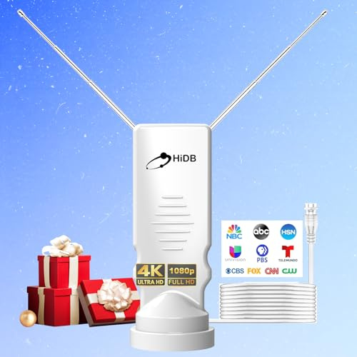 Rabbit Ear TV Antenna 2025 Upgraded, HDTV Digital Antenna for Free 4K/1080p HD Local Channels, Long Range Indoor Reception with 360° Signal for Smart & Old TVs, VHF/UHF Support, Easy Setup
