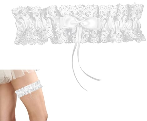 Besmrpg Bride Wedding Garter, Bow White Lace Elastic Leg Garter Elegant White Garters for Brides Wedding Dress Accessories Stretchable Bridal Gifts for Women Girls B-ridal Shower Parties Hen Night