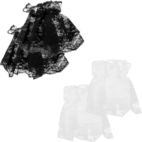 LOPUNER 2pares Guantes Cortos de Encaje para Mujer Manga de Muñeca Elegante con Patrón Floral Accesorios Lolita para Bodas y Fiestas de Colores Negro y Blanco Color Color Aleatorio