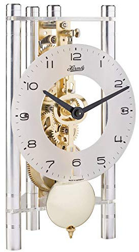 Hermle 23022X40721 Lakin Dreieckige Tischuhr, Silber mit Glaszifferblatt und Messing-Pendel