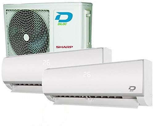 CLIMATISEUR DUAL SPLIT WIFI DILOC R32 12000+12000 3,2+3,2Kw compresseur SHARP