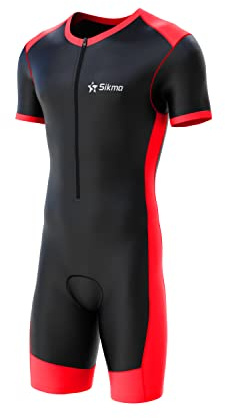 Sikma Herr cykling skinnsuit vadderad en del trisuit cykel topp kort, Svart/rött, L