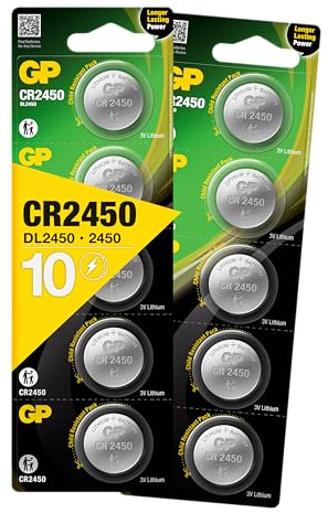 GP Batterien CR2450 3V Lithium - 10 Stück (CR 2450 / DL2450 / ECR2450 / KCR2450) von GP Batterien - Ideal für BMW Autoschlüssel - LED Kerzen - Bewegungsmelder - Radio - Waage - Taschenrechner -