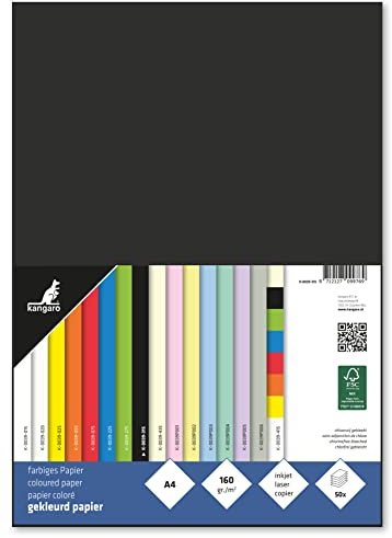 Lot de 50 feuilles de papier Kangaro A4, 160 g, noir, 29,7 x 21 x 1 cm