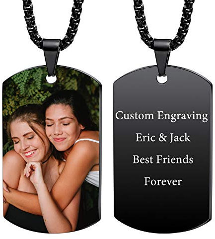 VIBOOS Custom Dog Tag Anhänger Halskette Gravur Datum/Text/Bilder Edelstahl personalisierte Halskette für Männer Frauen Jungen Mädchen Bundle mit Verstellbarer Kette, Schlüsselbund, Schalldämpfer.