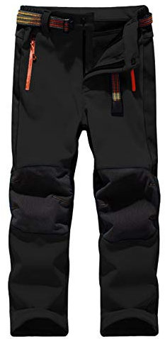 Echinodon Kinder Softshellhose mit Fleecefütterung Hose Wasserabweisend Winddicht Atmungsaktiv Warm Funktionshose Skihose Regenhose Jungen Mädchen Sporthose Wanderhose Schwarz XL