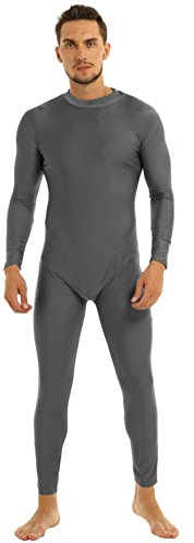 Kaerm Herren Einteiler Bodysuit Ganzkörper Sport Body Tanz Leotard Langarm Overall Stehkragen Jumpsuit Gymnastik Trikot Mit Reißverschluss Sportswear Grau XXL