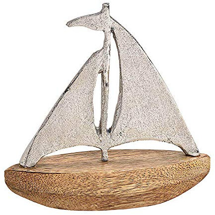 osters muschel-sammler-shop Metall Aufsteller Mangoholz ┼ Anker oder Segel-Boot/Schiff ┼ MEERzeit - Moin mit Anker ┼Maritime Deko für Haus und Bad (Schiff)