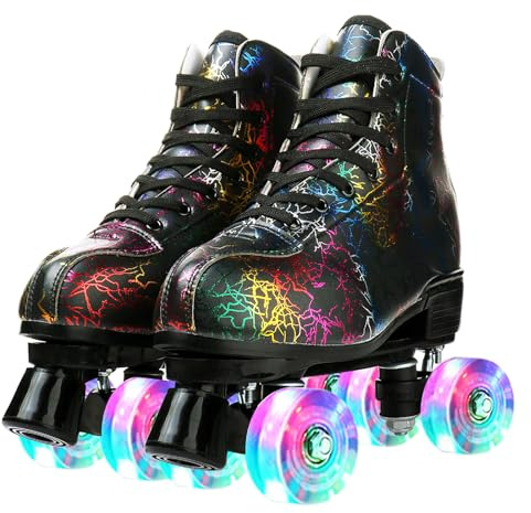 Roller Skates for Women Men, PU Leather Classic Double-Row Light-Up Wheel, Roller Skates for Indoor Outdoor, Beginner