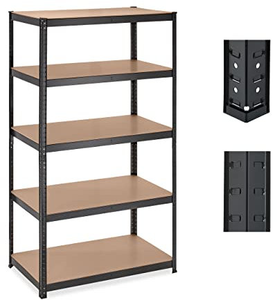 Relaxdays Étagère Charge Lourde, HxLxP: 180x100x60 cm, capacité Max. 1250 kg, 5 Niveaux, à emboîter, Garage, Acier, Noir