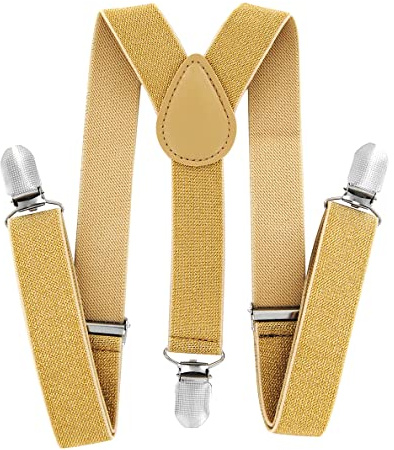 axy Bretelle a Y per bambini, larghezza 2,5 cm, con 3 clip forti, combinabili con papillon, tinta unita, Oro (con fili glitter), Taglia Unica