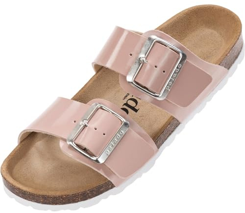 Palado Pantoletten Damen Samos EGS - bequeme Sandalen Made in Spain - Hausschuhe mit dämpfendem Kork-Fußbett - modische Sommerschuhe Rose Lack UK5,5 - EU38