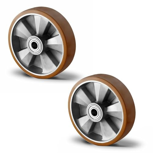 Abrollwerk Juego de 2 ruedas empotrables para cargas pesadas de 200 mm – 800 kg de carga – Llanta de aluminio y superficie de rodadura de poliuretano – Rodamientos de bolas dobles – Rueda de repuesto