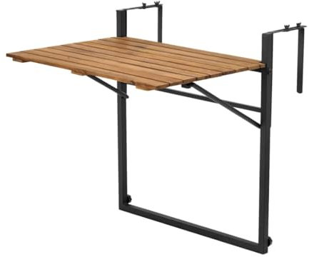 QLS Balkontisch Klapptisch Hängetisch Beistelltisch Balkonhängetisch Verstellbar Klappbar Akazien Holz Balkon Terrasse