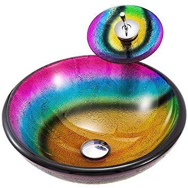 TEmkin Aufsatzwaschbecken Badezimmer Aufsatzwaschbecken Glaswaschbecken Hotel Art Aufsatzwaschbecken Badezimmerwaschbecken mit Wasserhahn Kombi-Aufsatzwaschbecken