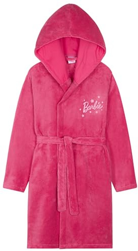 Barbie Robe de Chambre Fille, Peignoir de Bain Enfant avec Capuche et Ceinture - Cadeau Ado et Fille (Rose, 7-8 Ans)