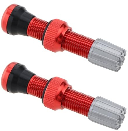 EMSea 2 pièces Valve d'air Tubeless de 44mm, Valve de Pneu en Alliage à Base Ronde, vannes de Petite Taille pour vélo de Route, Tige de Valve Tubeless Rouge (avec Capuchons)