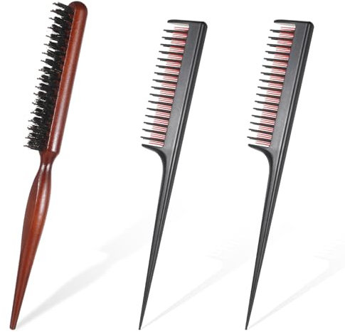 3 Stück Toupierbürste Toupierkamm Sleek Bun Bürste Sleek Bürste Teasing Hair Brush Boar Bristle, Haarbürste Wildschweinborsten, Toupierbürste mit Holzgriff für Lockiges, Welliges, Trockenes Oder Haar
