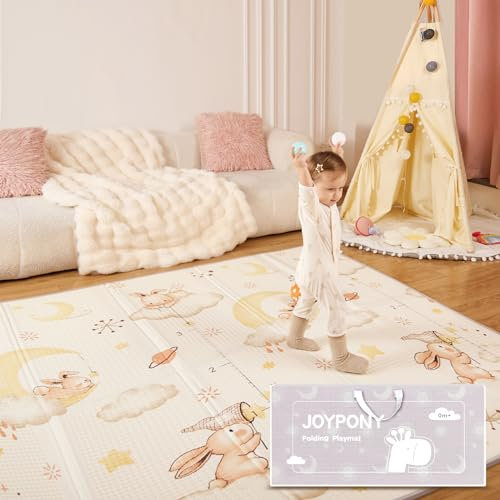 Joypony Play Mat, 50 x 50 Inches Foldable Baby Play Mats for Babies and Toddlers, Waterproof & Anti-Slip Portable Baby Floor Mat, Baby Mat for Floor with Travel Bag