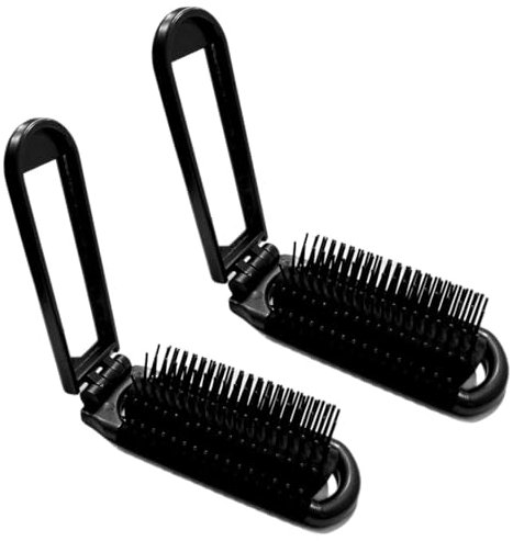 WeddHuis 2 Stück Reise Haarbürste mit Spiegel, Faltbare Pocket Nassbürste, Klapp Haarmassagekamm, Kompakte Mini Taschen Haarkamm für Damen und Herren (Schwarz)