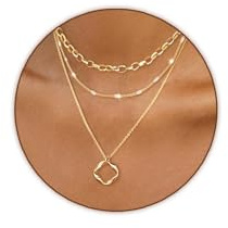 Airmb Gold Layered Necklaces for Women 14k Gold Plated Dainty Stackable Choker Necklaces Trendy Layering Circle Paperclip Chain Cute Pendant Necklace Set Gold Jewelry for Women