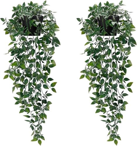 Koksi 2-Pack Artificial Hanging Plant with Pots- Realistic Green Plants Flowers - Indoor & Outdoor Faux Greenery for Home Decoration, Living Room, Bedroom (2-Pack Hanging)