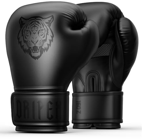 Dripex Gants de Boxe, Gants d'Entraînement de Boxe PU Cuir, Gants Sac de Frappe Homme Femme Boxing Gloves Professionnels pour Arts Martiaux Muay Thai Kickboxing MMA Adulte Jeunes Noir(16 oz)