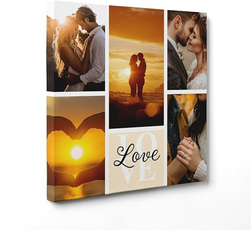 ConKrea - Quadro Personalizzato “Love Moments” 30x30 cm - Stampa su Tela con Foto Multiple - Idea Romantica per Coppia o Sposi