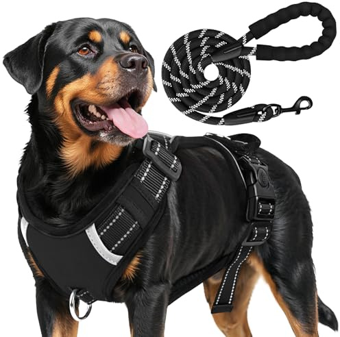 Hundsele med handtag stora hundar, utan drag bröstsele, andningsbar vadderad säkerhetssele hund, reflekterande no-pull sele hund, med koppel, perfekt för träning och utomhusaktiviteter
