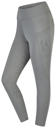 Equinate Legging d'équitation Jules pour femme - Pantalon d'équitation avec grip intégral antidérapant et poches pour téléphone portable - Respirant, élastique et confortable, gris, 38