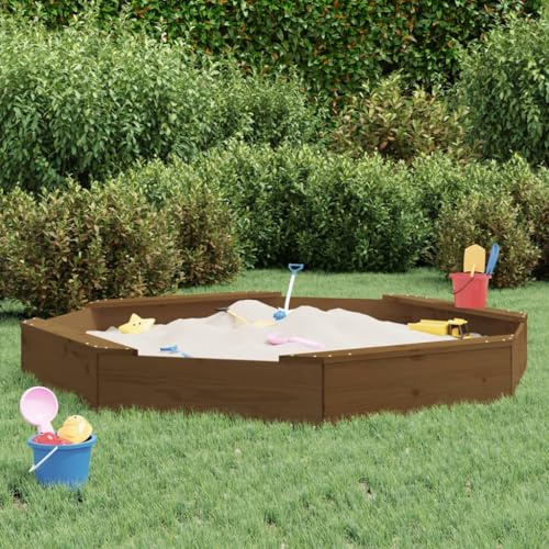 Mangloder - Caja de arena con asientos, color marrón miel, octágono de madera maciza de pino para niños al aire libre, juguete de jardín, caja de arena, caja de buddelkasten, madera robusta