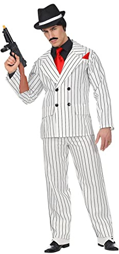 Widmann Mens Gangster White Pinstripe Suit Stag Do Adult Fancy Dress Costume Outfit S